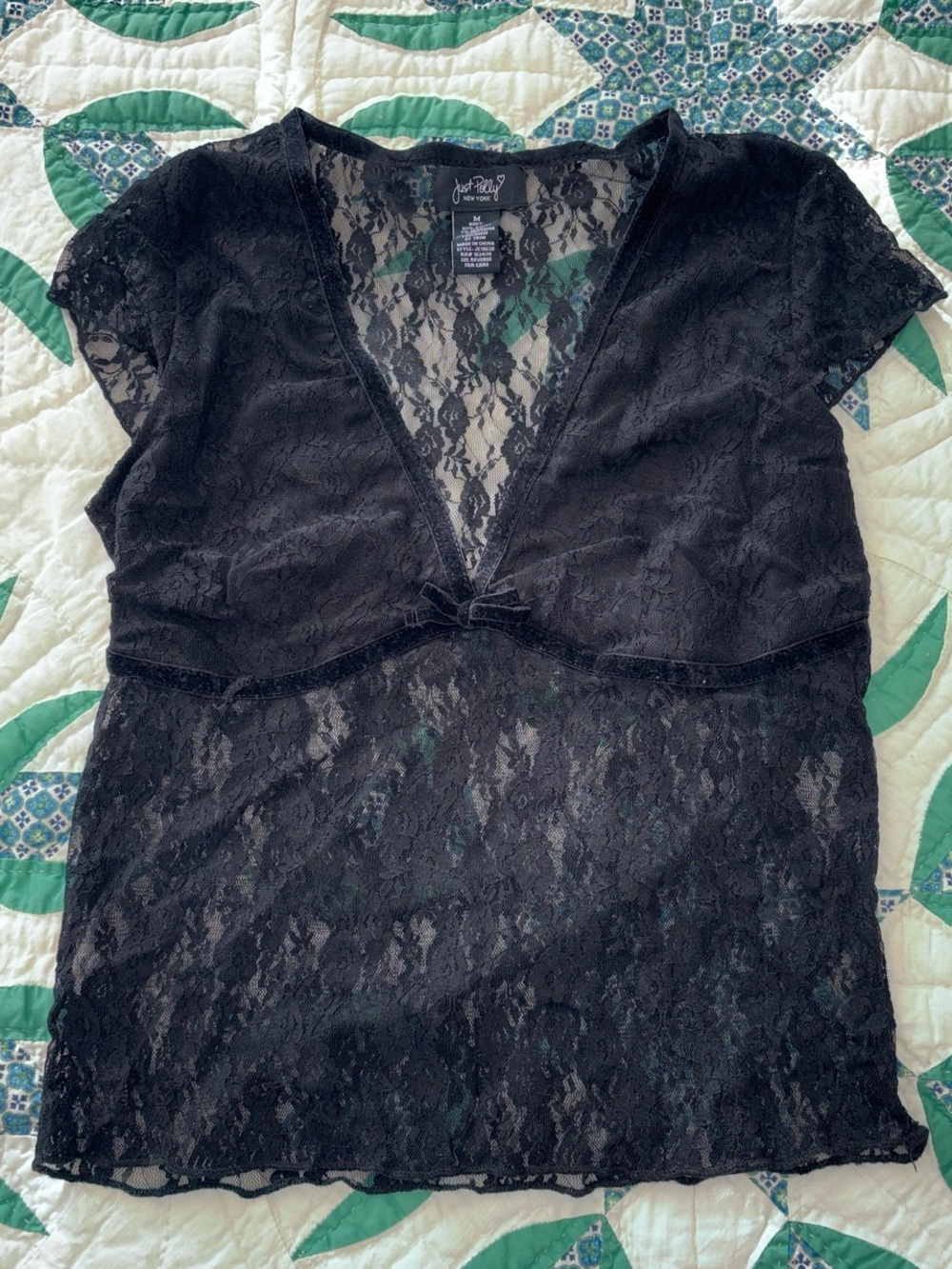 Just My Size Black Lace Tie-Front V-Neck Camisole Overlay